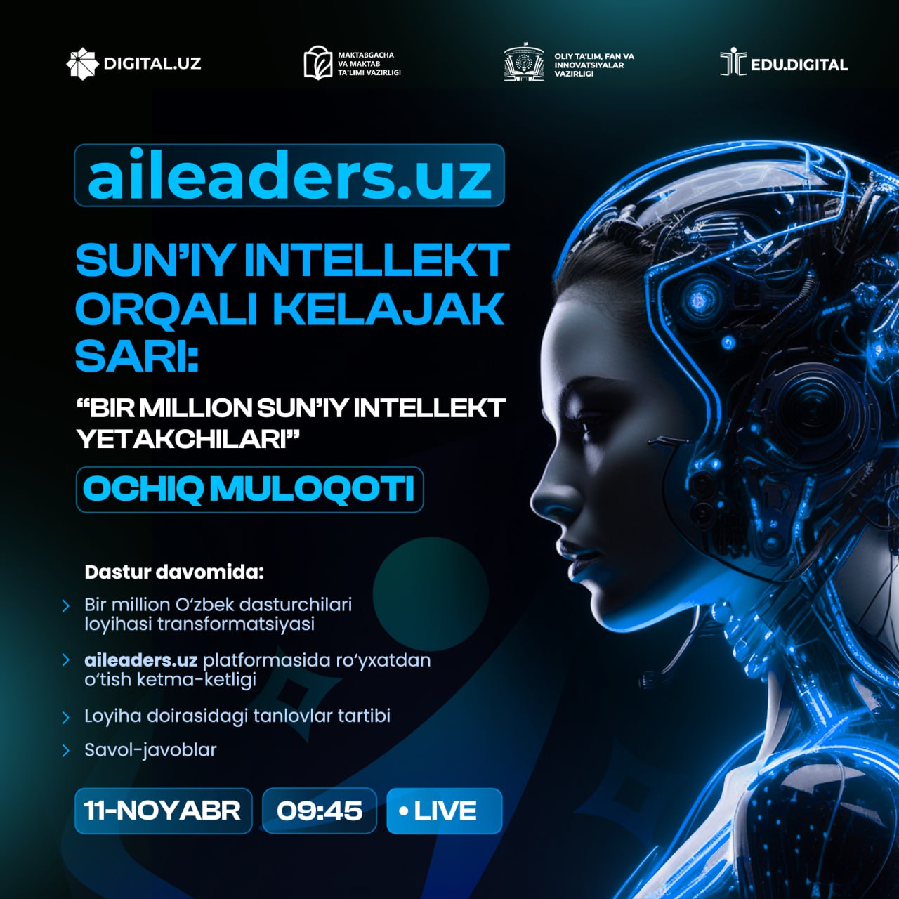  “Bir million sun’iy intellekt yetakchilari” loyihasi doirasida onlayn ochiq muloqot